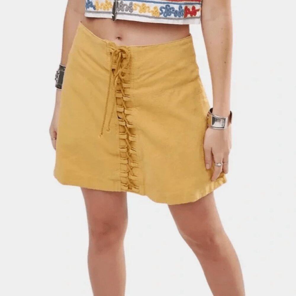 Free People Walk My Way Lace-Up Mini Skirt - Honey